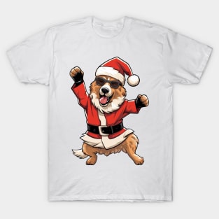 Cartoon Christmas Australian Shepherd Dog Dancing T-Shirt